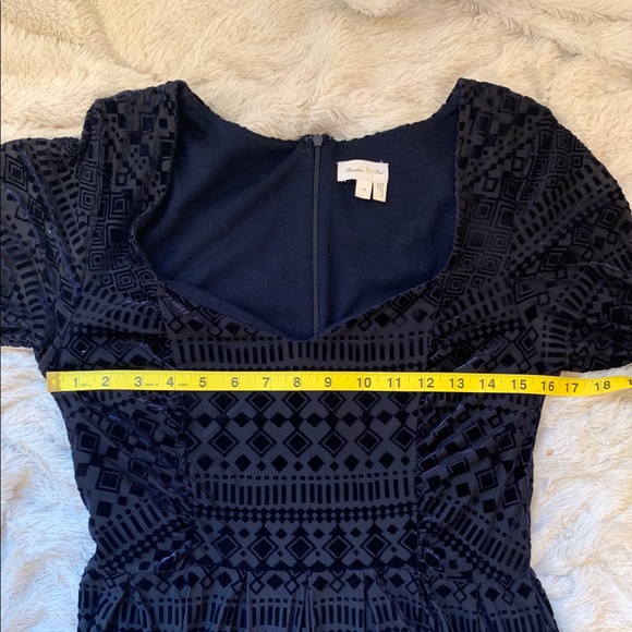 ANTHRO Meadow Rue Geo Velvet Burnout Dress in Navy - Picture 6 of 8